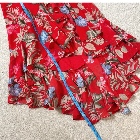 WAYF Clara Wrap Dress Botanical Red Print Floral High Low Ruffle Hem Size Medium - Picture 15 of 16